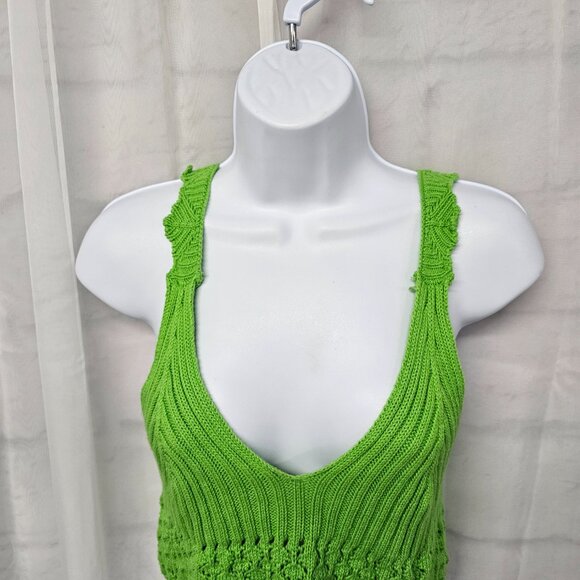 Green Crochet Knit Tank Hippie Boho Festival Y2K Granola L - Picture 2 of 9